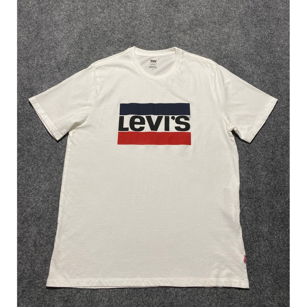 Levis Mens Sportwear Graphic Logo T-Shirt White Short Sleeve Crew Neck L Cotton